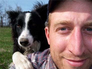 Lead Designer Mike Lind and Mattie the border collie
