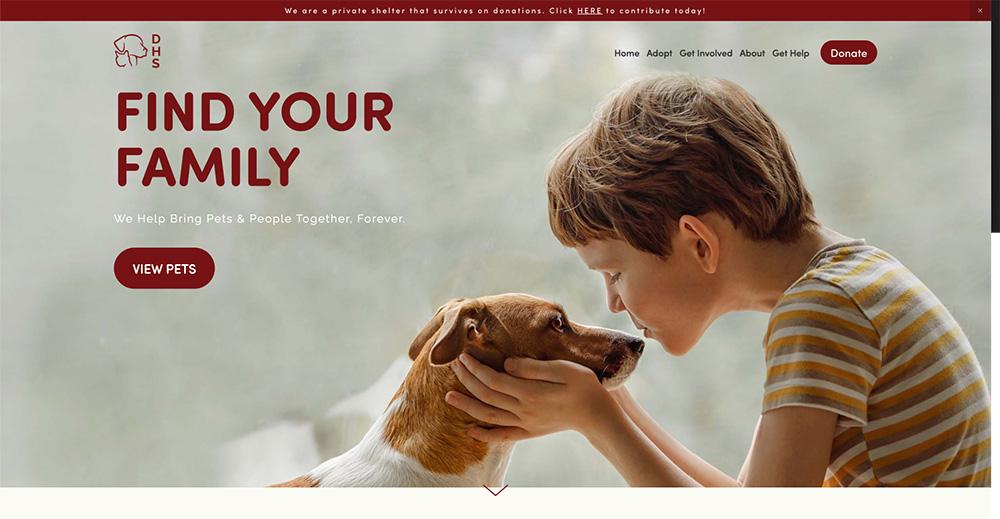 screenshot of Driftless Humane Society's website home page.